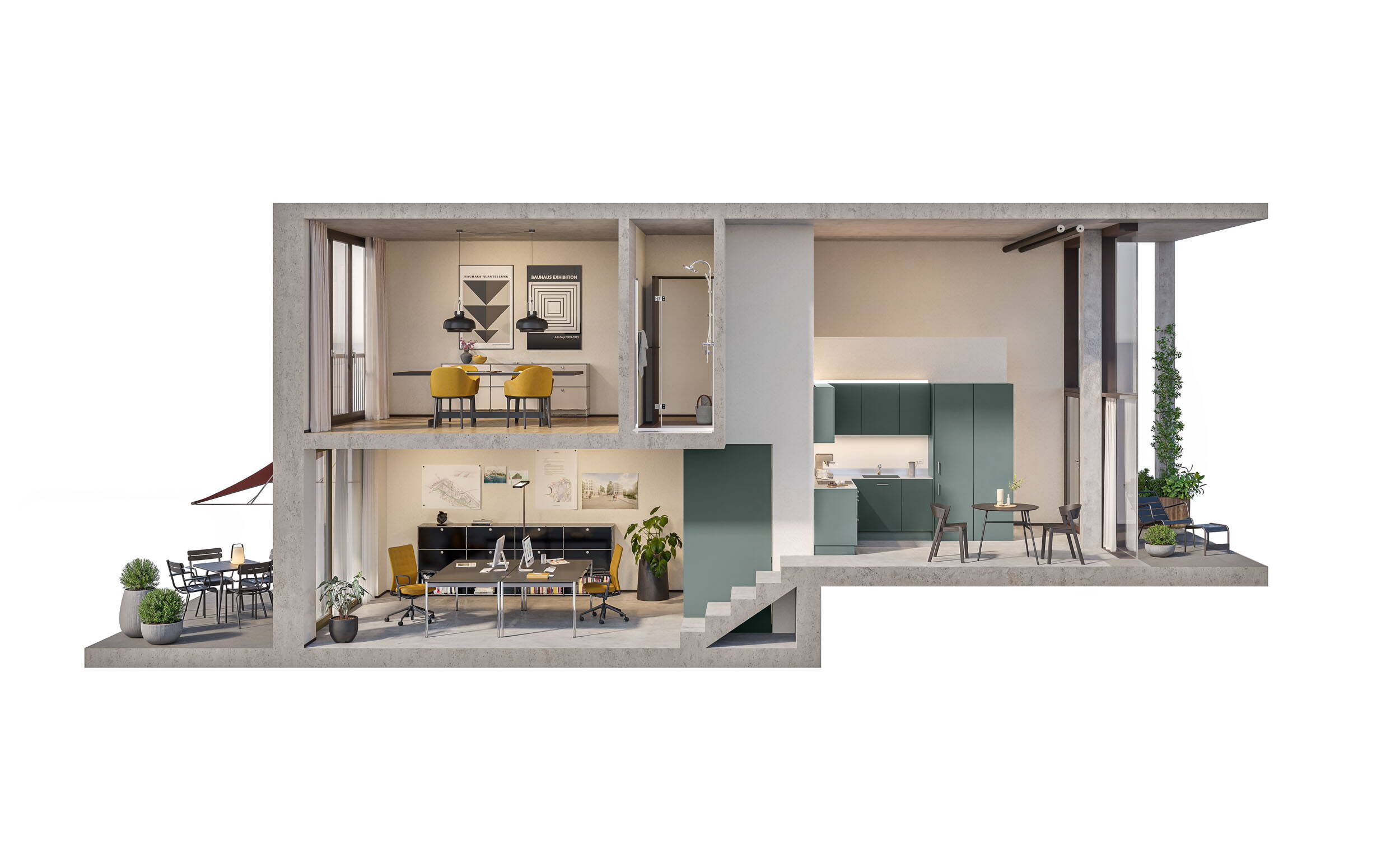 Wohnungstyp «Split-Level», Gewerbe