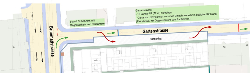 Plan Einbahnverkehr Gartenstrasse